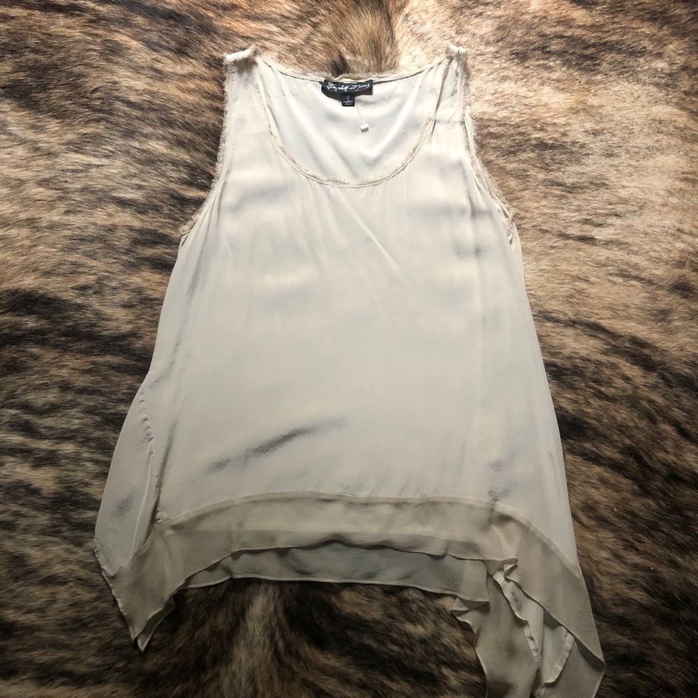 Elizabeth & James Neutral Silk Asymmetrical Top